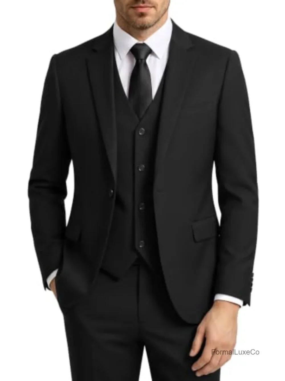 Men's 3 Piece Suit Slim Fit Tuxedo Set One Button Jacket Vest Pants